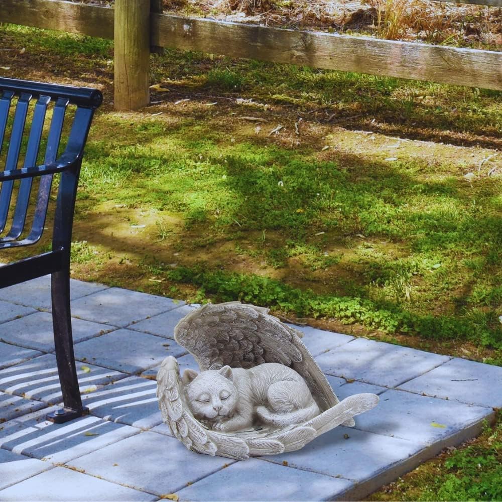 Comfy Hour Pet In Loving Memory Collection Resin Cat Sleeping in Angel Wing Pet Statue - in Memory of My Best Friend Bereavement