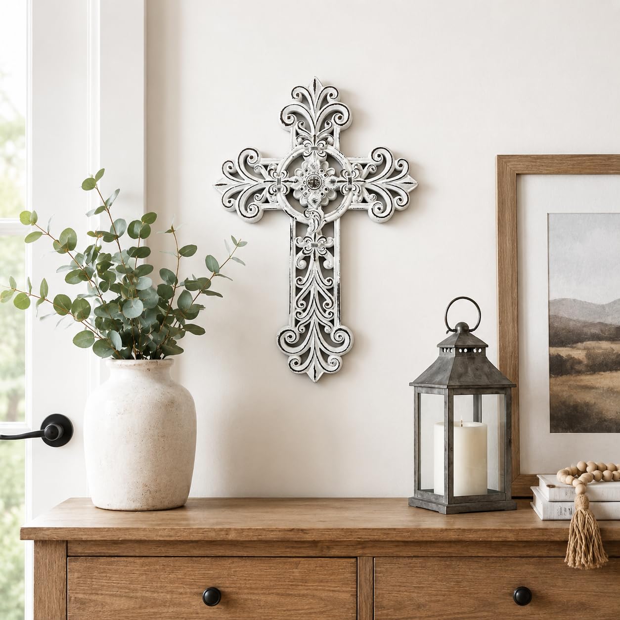 Comfy Hour 12 Inch Cross Wall Decor, White Wall Cross