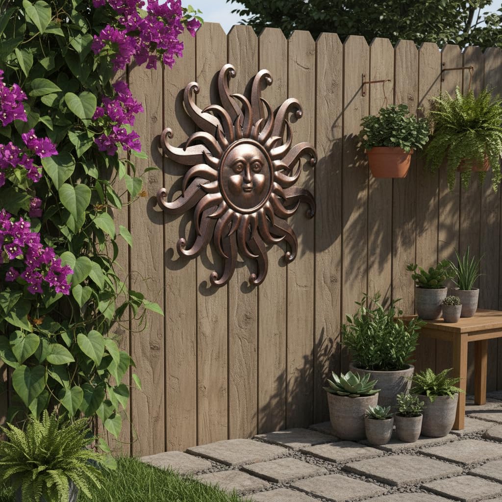 Comfy Hour 25 Inch Large Metal Sun Wall Decor, Sun Face Outdoor