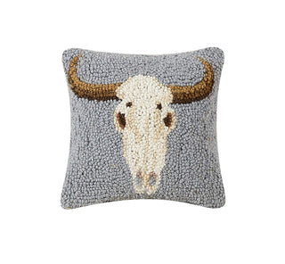 Peking Handicraft Pillow, 8" x 8", Cow Skull