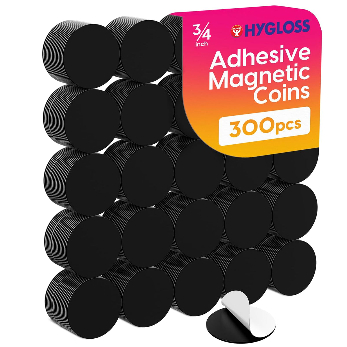 Hygloss 61403 Products Round Magnets Self Adhesive Magnetic Coins, 3/4", Black