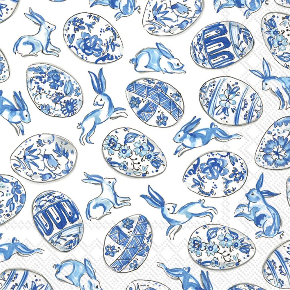 Boston International IHR 3-Ply Paper Napkins Rosanne Beck Collections, 20-Count Cocktail Size, Blue And White Eggs
