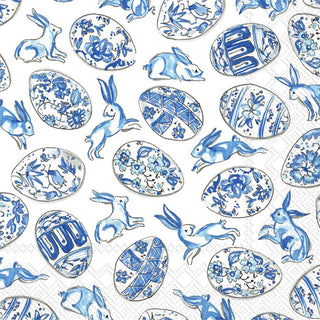 Boston International IHR 3-Ply Paper Napkins Rosanne Beck Collections, 20-Count Cocktail Size, Blue And White Eggs