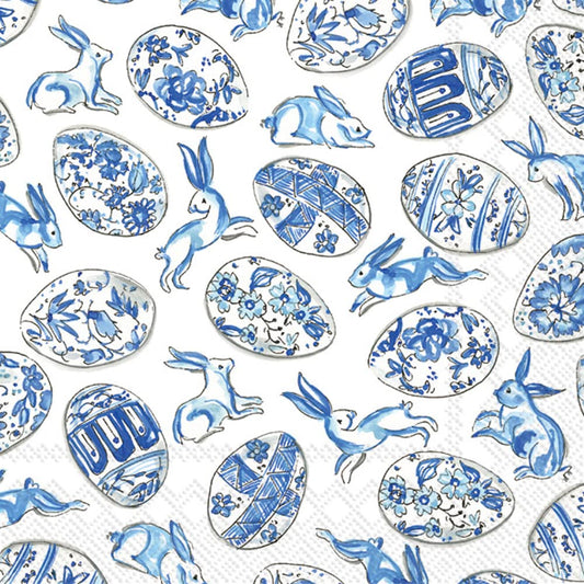 Boston International IHR 3-Ply Paper Napkins Rosanne Beck Collections, 20-Count Cocktail Size, Blue And White Eggs