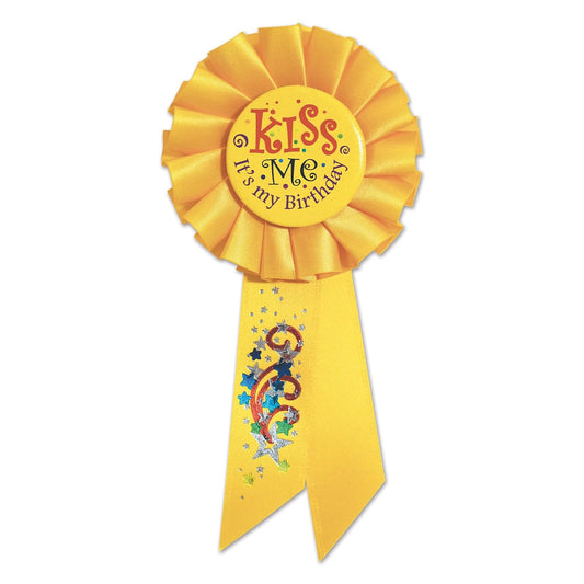 Beistle Kiss Me, It's My Birthday Rosette Party Item, 3-1/4-Inch by 6-1/2-Inch