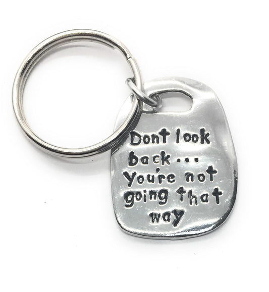 Basic Spirit Don't Look Back..You're Not Going That Way Pewter Key Ring in Gift Box