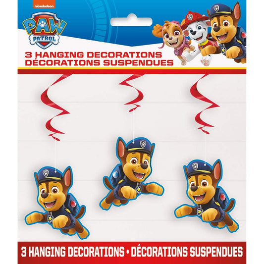 Unique Industries Unique Paw Patrol Hanging Swirl Decorations-3 Pcs, 26" X 4", Multicolor
