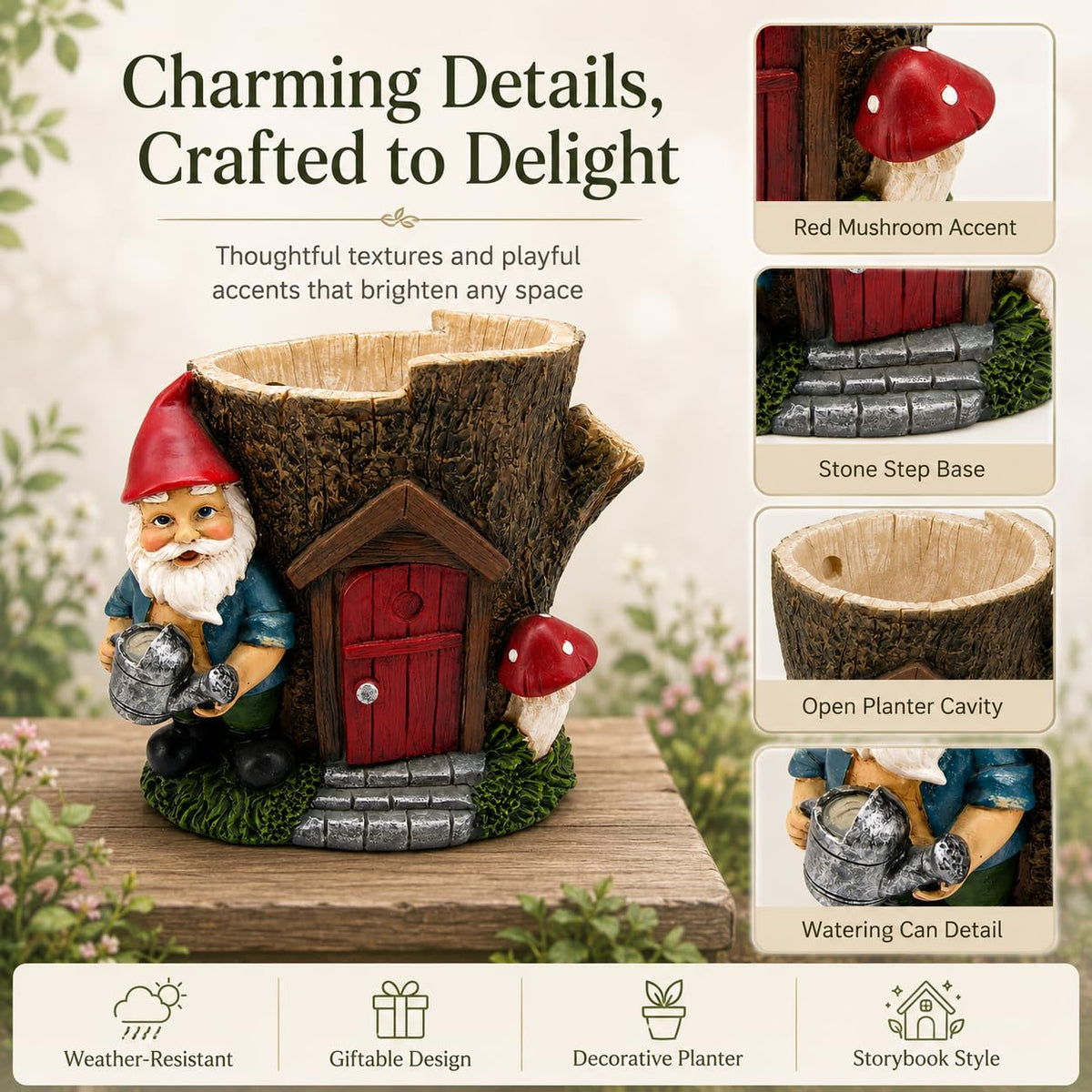 Comfy Hour Seed Soil and Yard Collection Resin Garden Gnome's House Flower Jar Dwarf Figurine, Planter