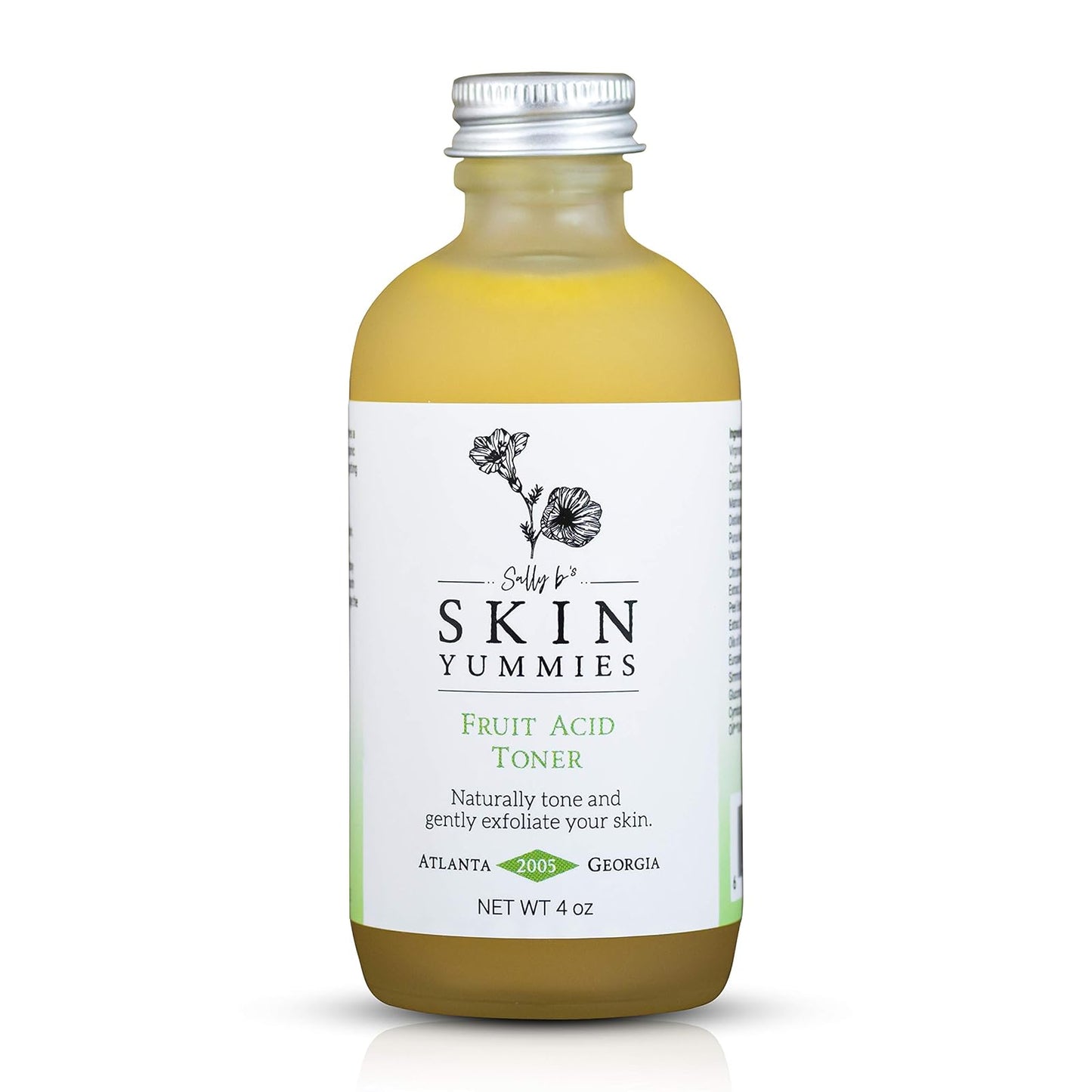Sally B's Skin Yummies Fruit Acid Face Toner and Daily Exfoliator/Alpha Hydroxy Acid (AHA) / 5 in 1 Action: Astringent, Cleansing, Calming, Exfoliating, and Hydrating / 4OZ