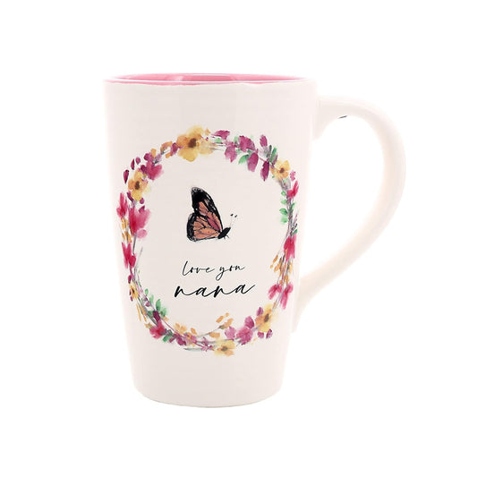 Pavilion - Nana 17-ounce Cup, Floral Pattern Coffee Mug, Butterfly Coffee Cup, Spring Summer Kitchen Ideas, Nana Gifts Microwave & Dishwasher Safe, 1 Count, Cream