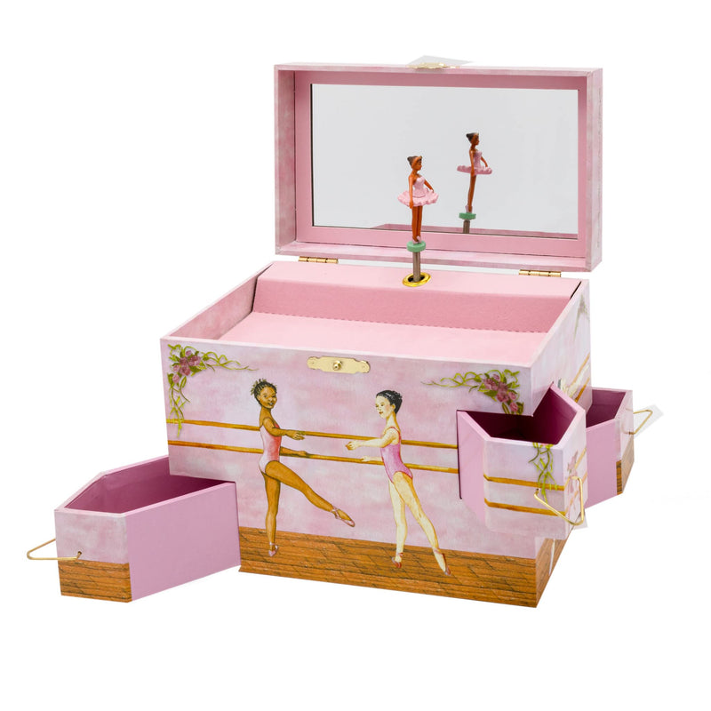 Enchantmints Black Ballerina Jewelry Box for Girls Spins to Swan Lake 4 Pullout Drawers