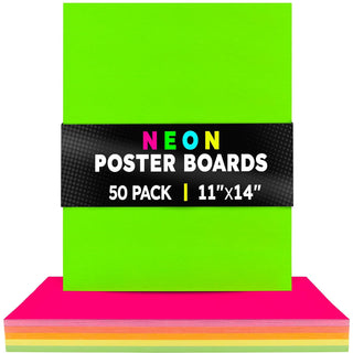 Hygloss Neon Poster Board - 11x14 Inch Fluorescent Double-Sided Color Cardstock Paper - 50 Sheets, 10 Pt. Thickness - Ideal for Signs, Crafts, Projects - 5 Assorted Colors in Bulk Pack