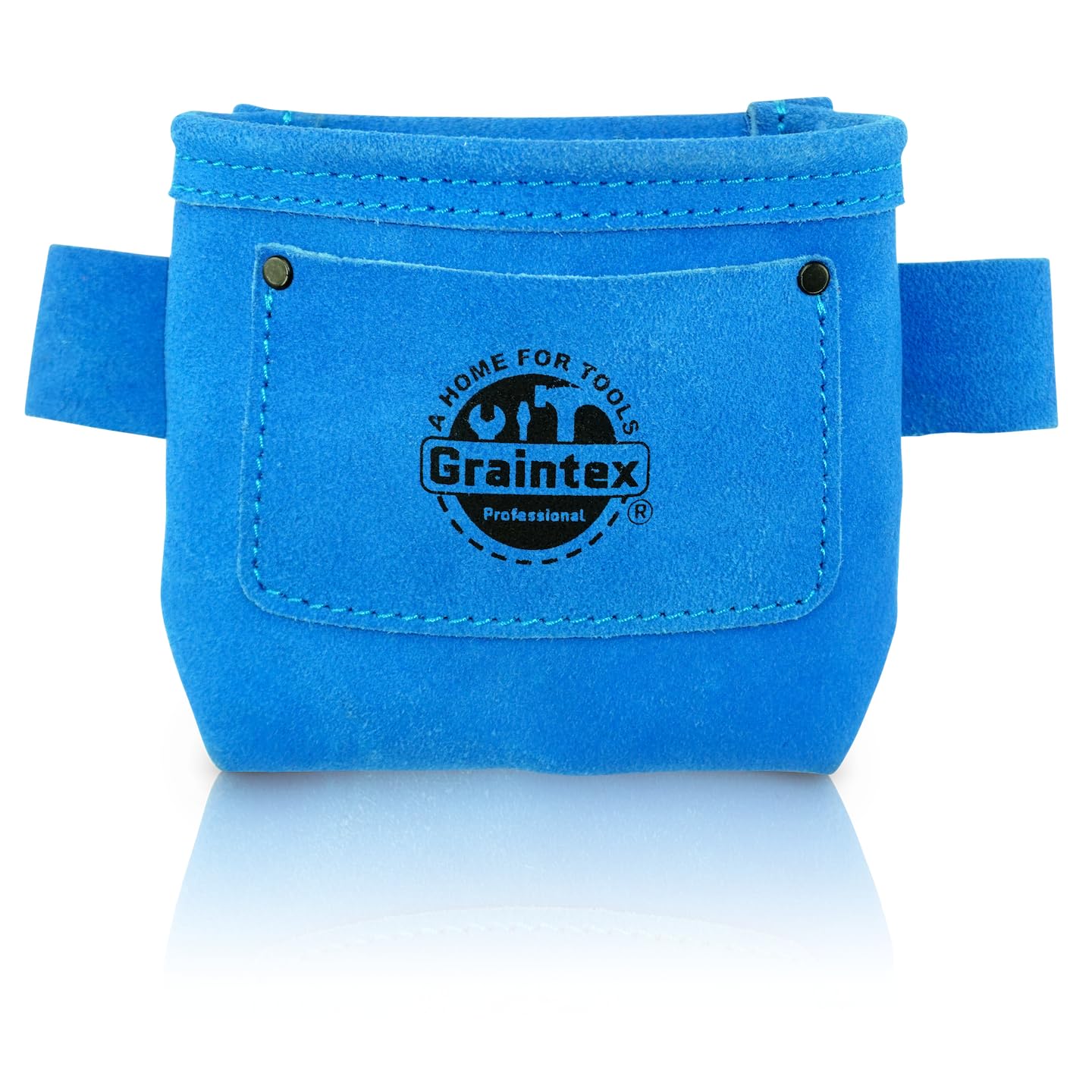 Graintex SS2215 Nail Pouch with Clip Blue Color Suede Leather for Constructors, Electricians, Plumbers, Handymen