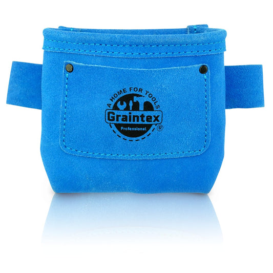 Graintex SS2215 Nail Pouch with Clip Blue Color Suede Leather for Constructors, Electricians, Plumbers, Handymen