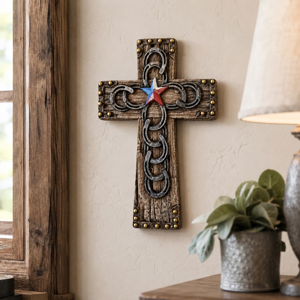 Comfy Hour 9.7 Inch Western Cross Wall Decor, Horseshoe Cross, 1 Piece