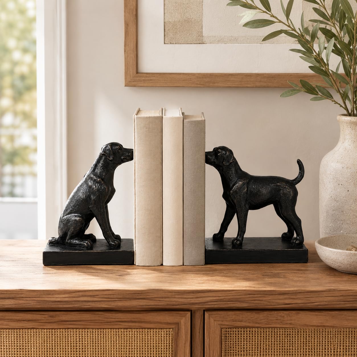 Comfy Hour Farmhouse Home Decor Collection 7" Length 6" Height Set of 2 Labrador Dogs Bookends Art Bookend, 1 Pair, Antique Effect, Copper, Polyresin