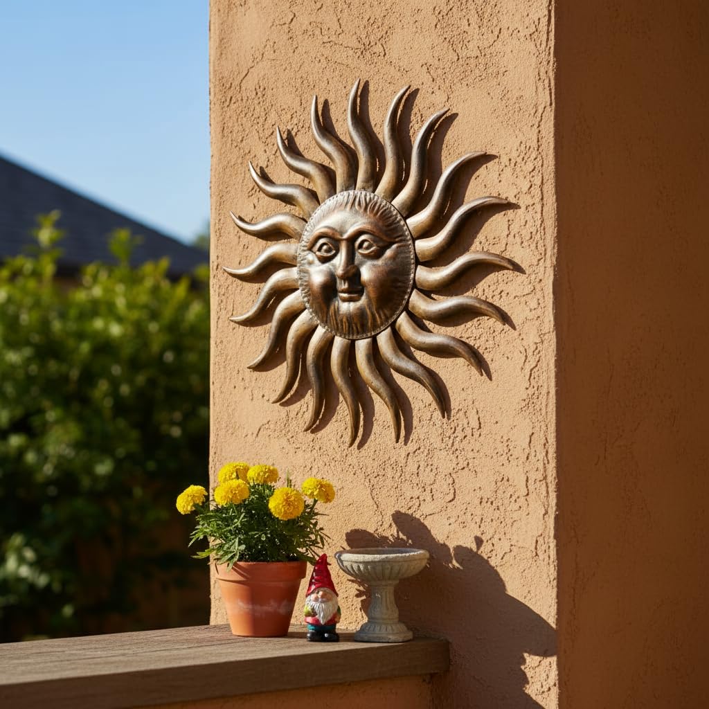 Comfy Hour 31 Inch Large Metal Sun Wall Art, 3D Sunface Decor