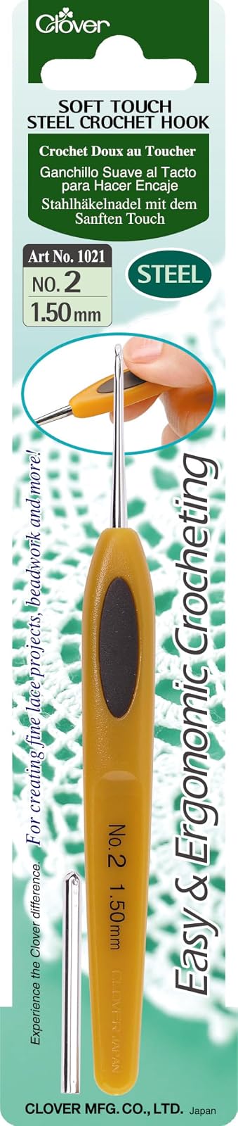 Clover 1021 Soft Touch Steel Crochet Hooks, No. 2/1.50mm