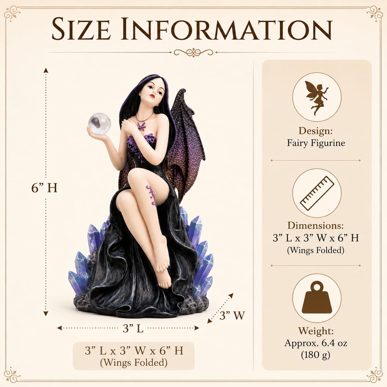 Comfy Hour 6 Inch Fairy Statue, Gothic Witch Figurine with Bat Wings