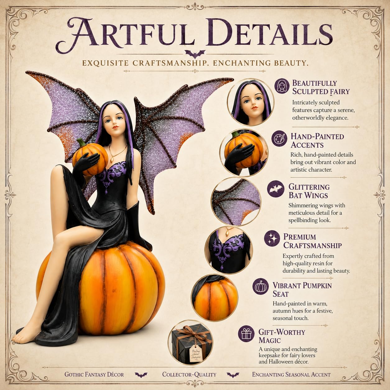 Comfy Hour 5.9 Inch Witch Fairy Figurine, Pumpkin Gothic Statue