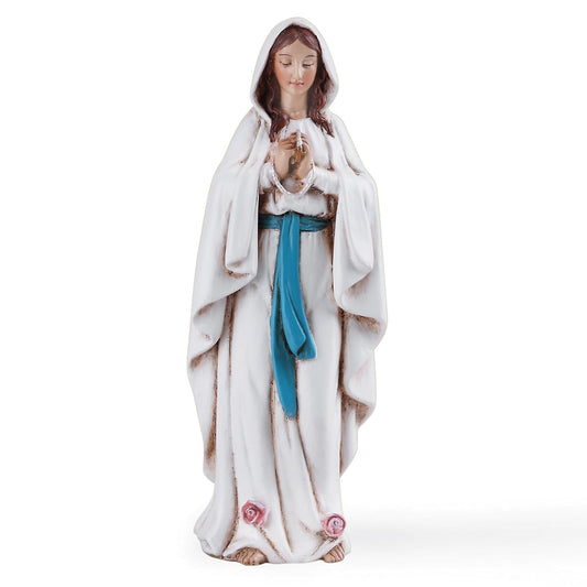 Roman Our Lady Of Lourdes Ivory With Bright Blue 4.5 x 6.5 Resin Tabletop Figurine