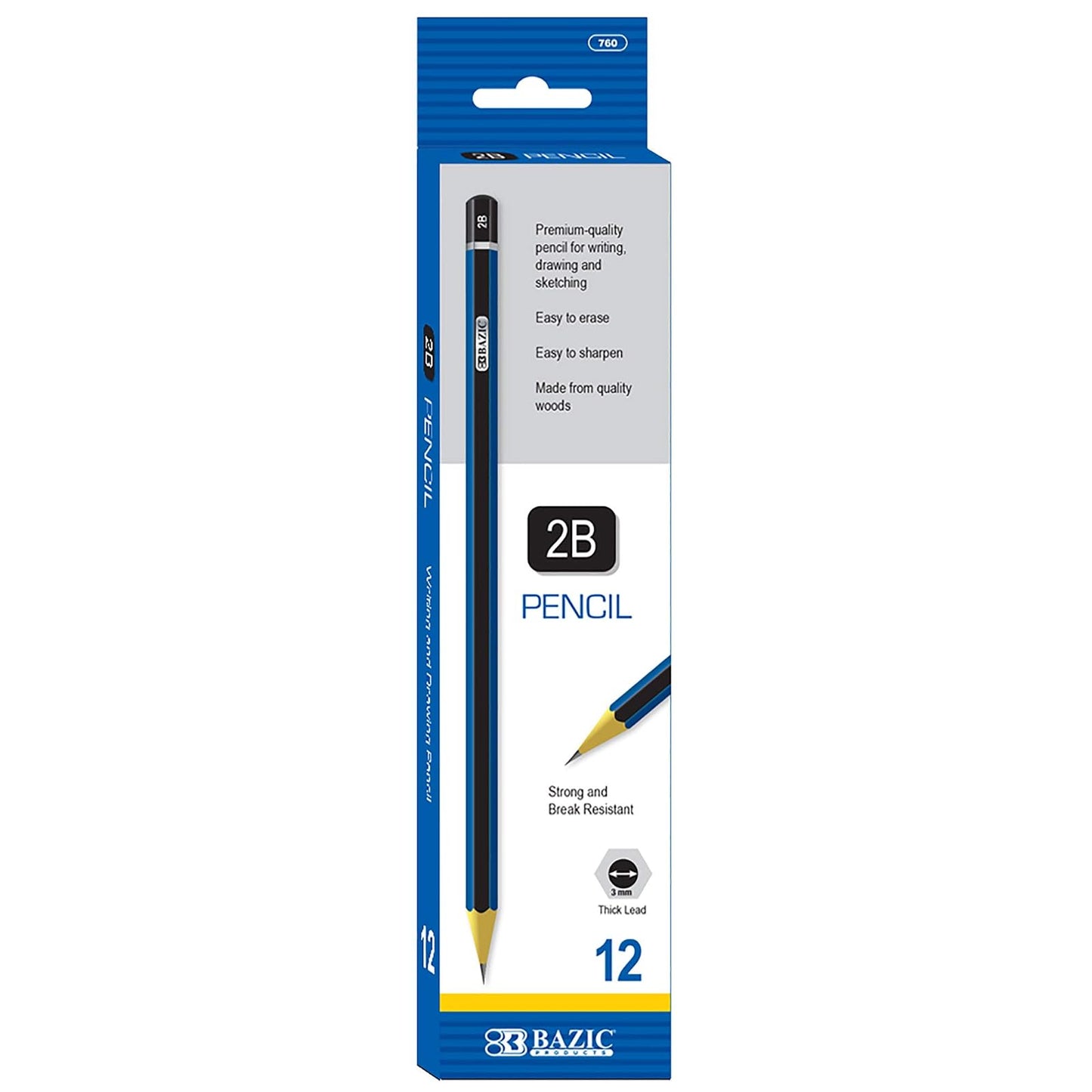 BAZIC #2B Premium Wood Pencil, Blue, 12 Per Pack