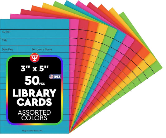 Hygloss Products Library Checkout Cards  Bright Colored Due Date Note Cards - 3 x 5 Inches, 50 Pack