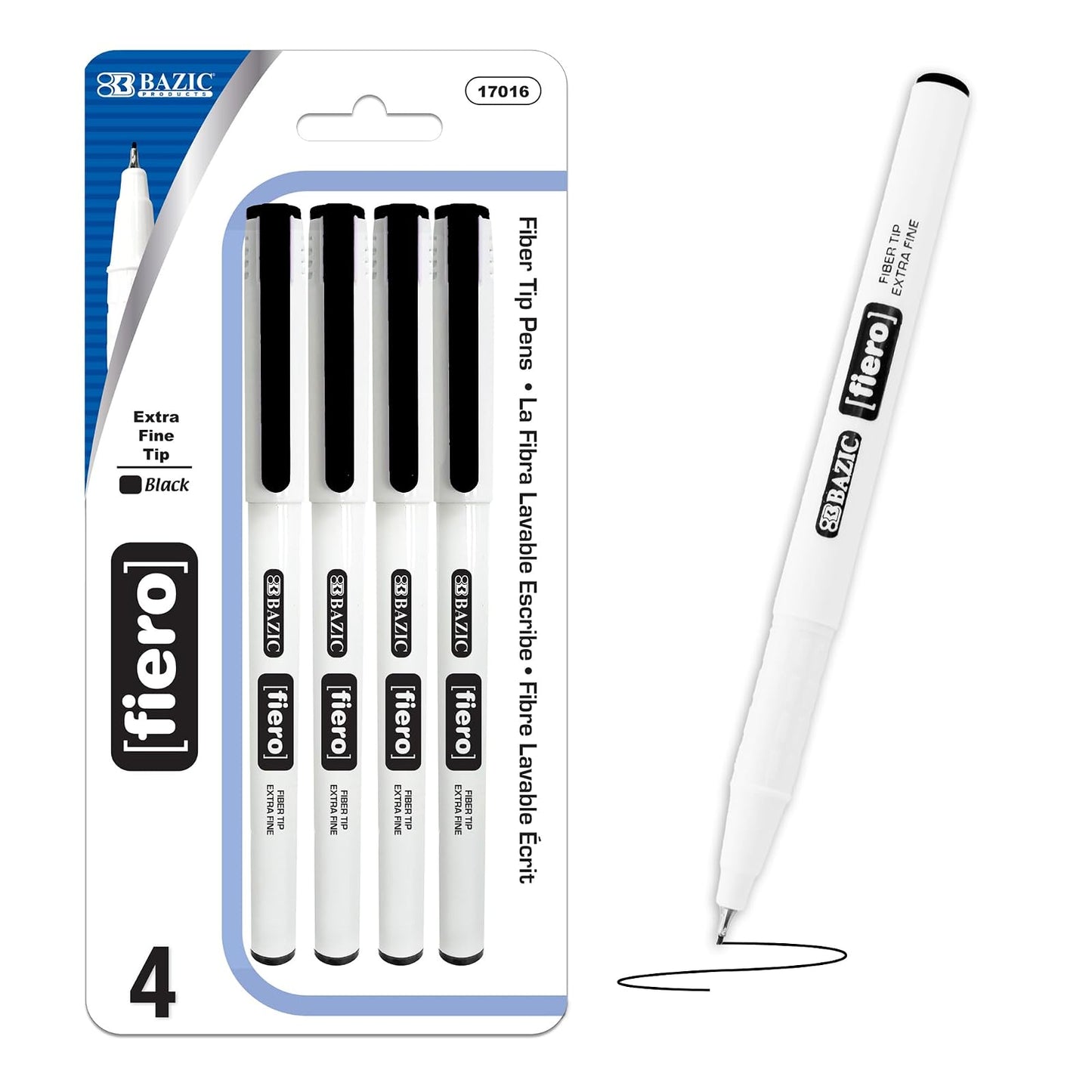 BAZIC Fiero Black Fiber Tip Fineliner Pen (3/Pack)