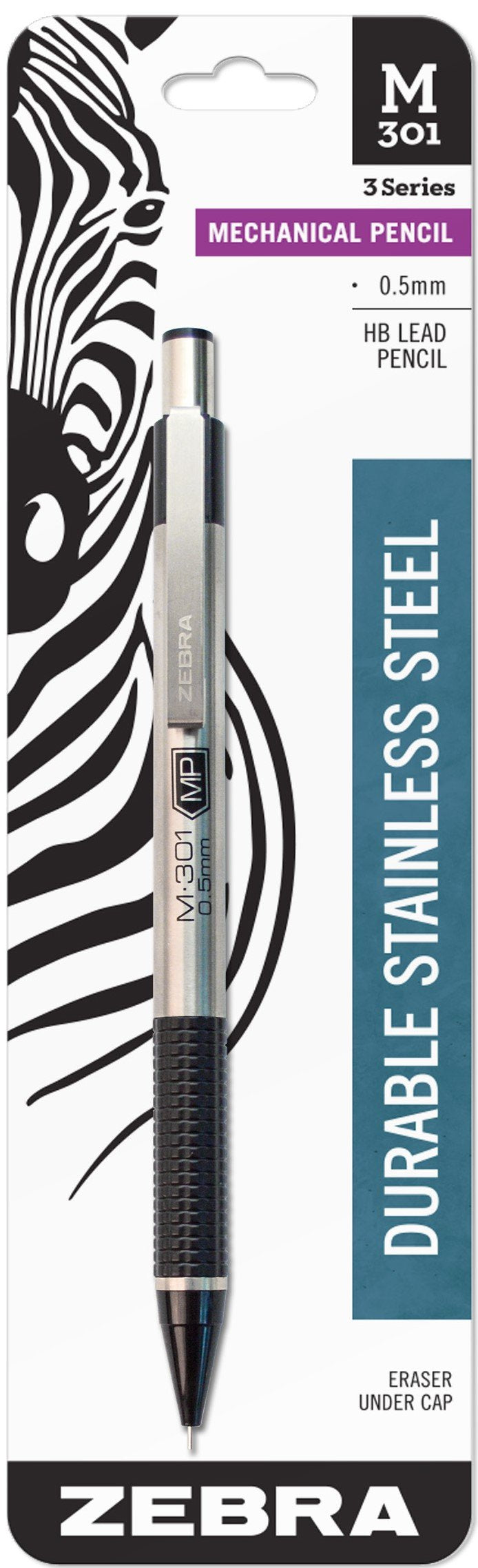 Zebra Pen M-301 Mechanical Pencil, Stainless Steel Barrel, Fine Point, 0.5mm, Black Grip, 1-Pack