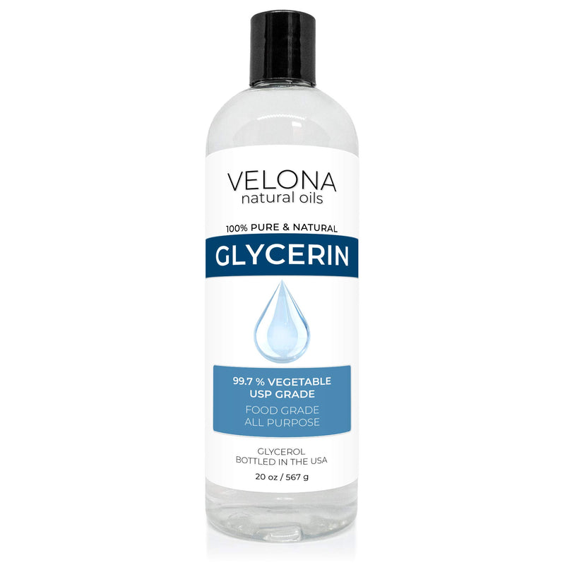 Glycerin Vegetable USP Grade by Velona - 20 oz | 100% Pure and Natural Carrier Oil | Hair and Face Moisturizer for Dry Skin, Bubble Bath, Glycerin Soap, Soap Base | Use Today - Enjoy Results