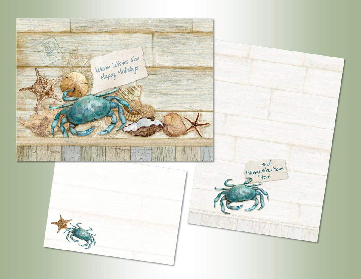 Lux Press Group Greeting Card, Medium, Handmade Blue Crab and Shells