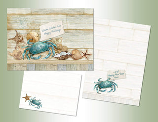 Lux Press Group Greeting Card, Medium, Handmade Blue Crab and Shells