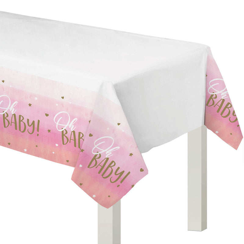 &quot;Oh Baby&quot; Girl Baby Shower, Plastic Table Cover, 54&quot; x 102&quot;