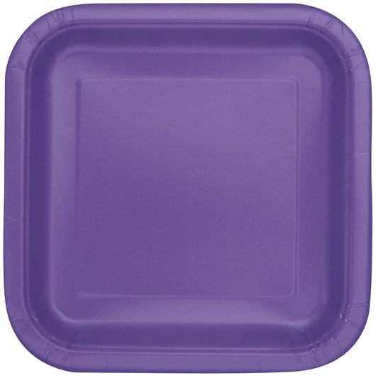 Unique Industries Unique 46979 Square Paper Plates-23 cm-Neon Purple-Pack of 14
