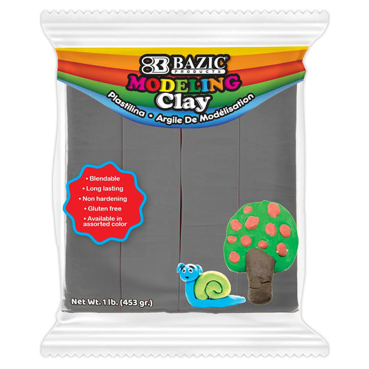 BAZIC Modeling Clay Gray Color 1 LB, Light Dough Art Craft, Non Toxic Gift for Artist Kids Toddler Boys Girls, Bulk for Classroom, 24-Packs