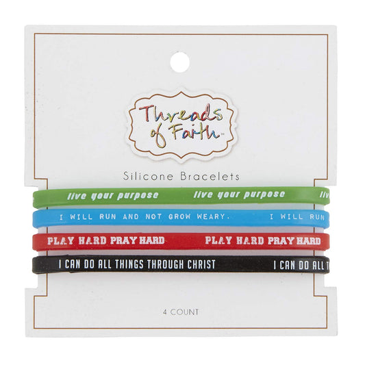 Creative Brands Threads of Faith Silicone Bracelet Set, Play Hard 4 Pack