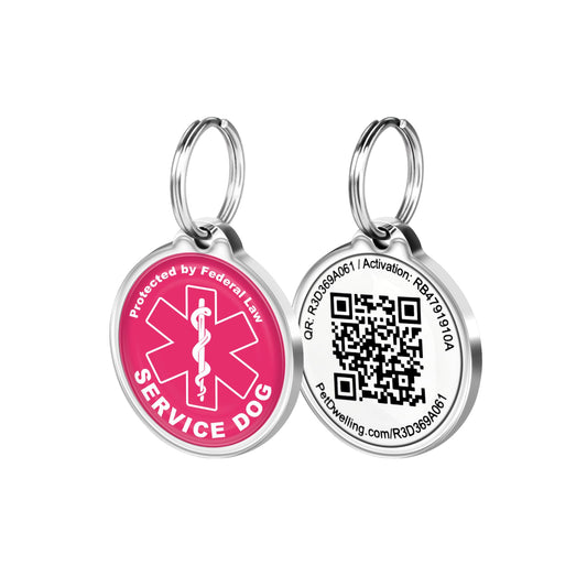 Pet Dwelling 2D QR Code Service Dog ID Tag-Dog Tags-Cat Tags-Online Pet Profile-Instant Email Alert of QR Tag Scanned GPS Location (Pink)