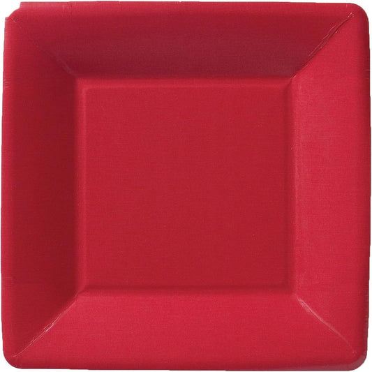 Boston International Ideal Home Range IHR Square Disposable Dessert Paper Plates, 7-Inches, Classic Linen Red