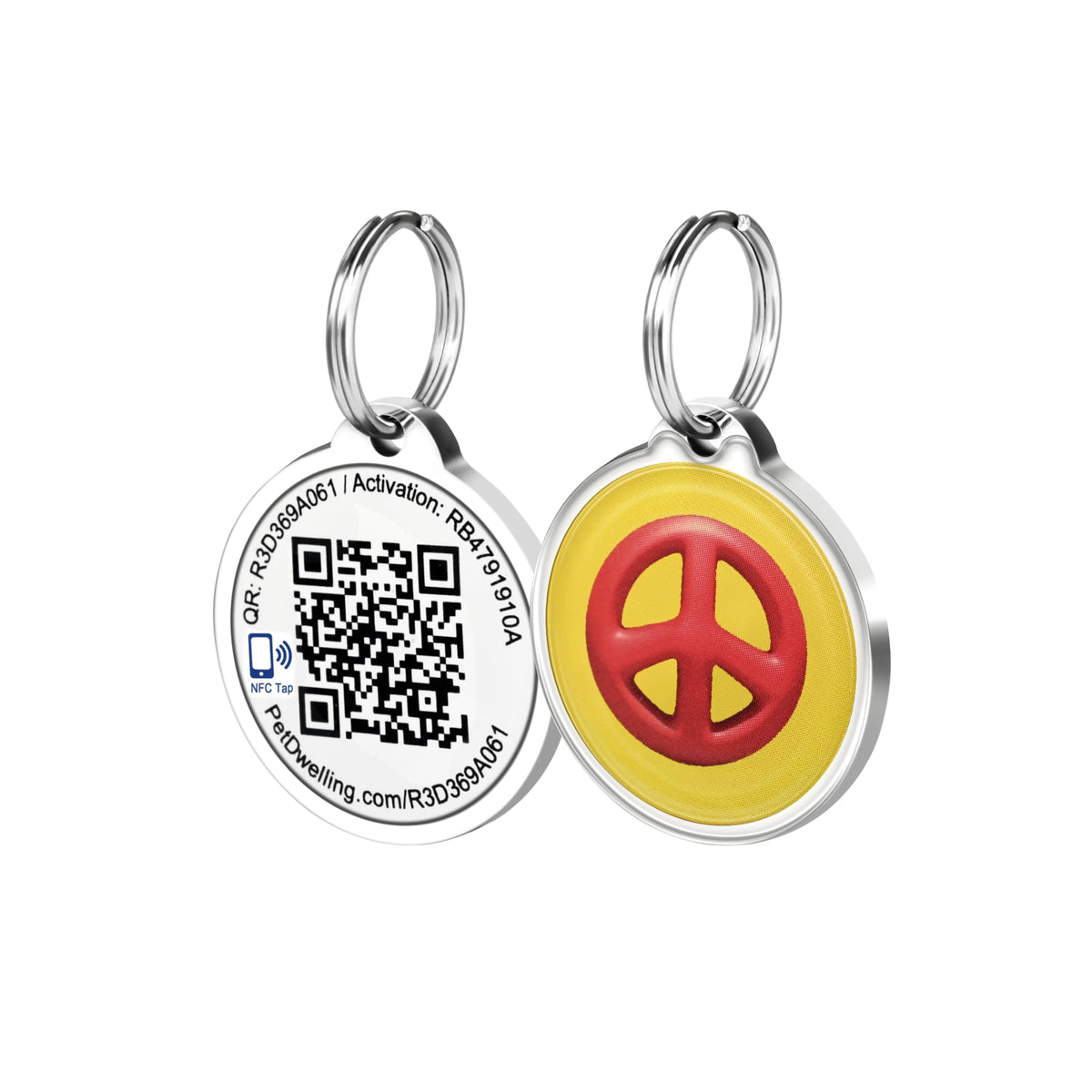 Pet Dwelling Smart NFC - QR Code Pet ID Tag - Dog Tags - Cat Tags - Online Pet Profile - Instant Email Alert - Scanned GPS Location Google Map (NFC-Peace Out)