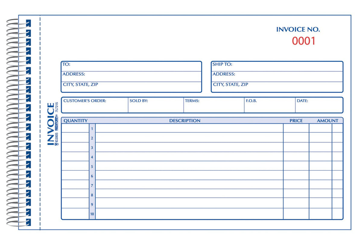 REDIFORM Silver Standard Invoice Book, Wirebound, Numbered, 5.5 x 7.875 Inches, 50 Duplicates (7L721S)