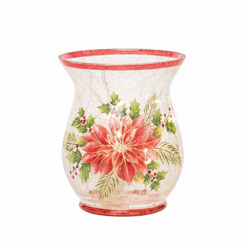 Transpac Glass Light Up Poinsettia Hurricane