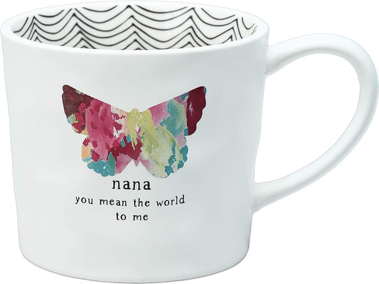 Pavilion Gift Company Nana You Mean The World To Me 16 Oz Debossed Butterfly Rainbow Stripe Coffee Cup Mug, White
