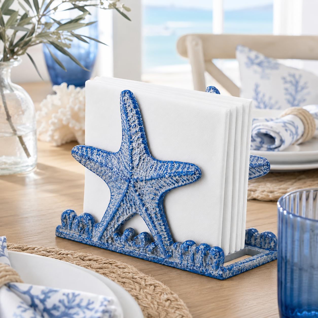 Comfy Hour 5.1 x 3.8 Inch Coastal Napkin Holder, Starfish Decor