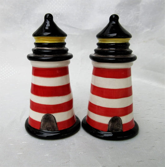 Blue Sky Clayworks Clayworks Lighthouse with Red Stripes Salt and Pepper Set, 4.25-inch Height, Set of 2