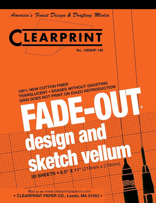 Chartpak Clearprint Vellum Pad with 5x5 Fade-Out Grid, 8.5x11 Inches, 16 LB, 60 GSM, 1000H 100% Cotton, 50 Translucent White Sheets, 1 Each (10008410)