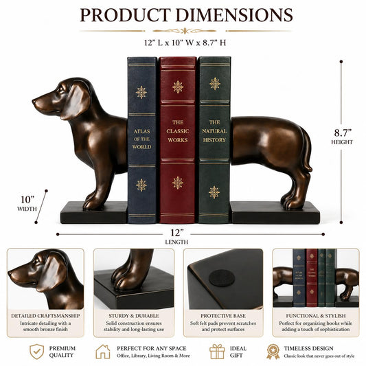 Comfy Hour Farmhouse Home Decor Collection 12" Length 9" Height Set of 2 Dachshund Dog Bookends Art Bookend, 1 Pair, Solid Heavy Weight, Polyresin