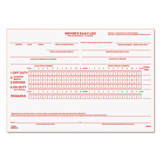 Rediform Driver's Daily Log Duplicate Book with Carbon, 5-1/2 x 7-7/8, 31 Sets per Book (RED6K681)