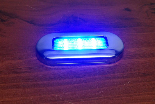 Pactrade Marine Marine Boat LED Blue Oblong Shape Courtesy Light 3" BY1.25 Stainless Steel Rim