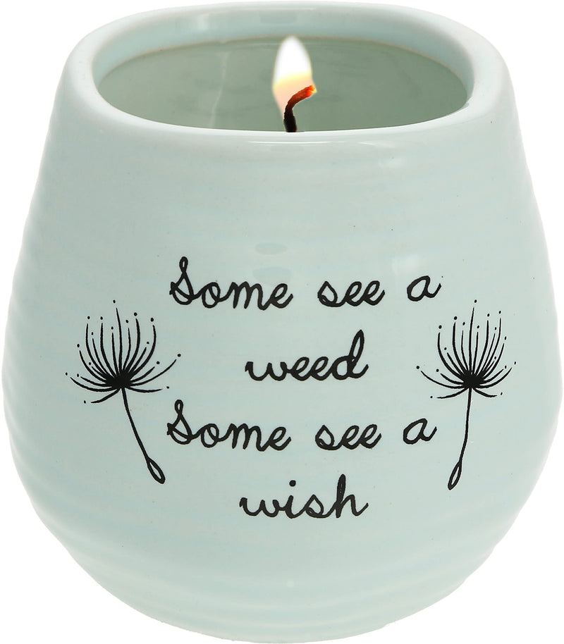 Pavilion Gift Company 77111 Plain Dandelion Wishes - Some See a Weed Some See a Wish Green Ceramic Soy Serenity Scented Candle,