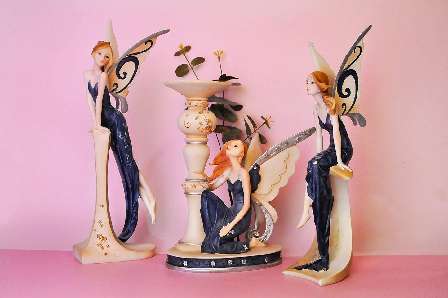 Comfy Hour The Sitting Fairy Figurine Black Dress 7" Figurine, Fairyland Collection, Stone Resin